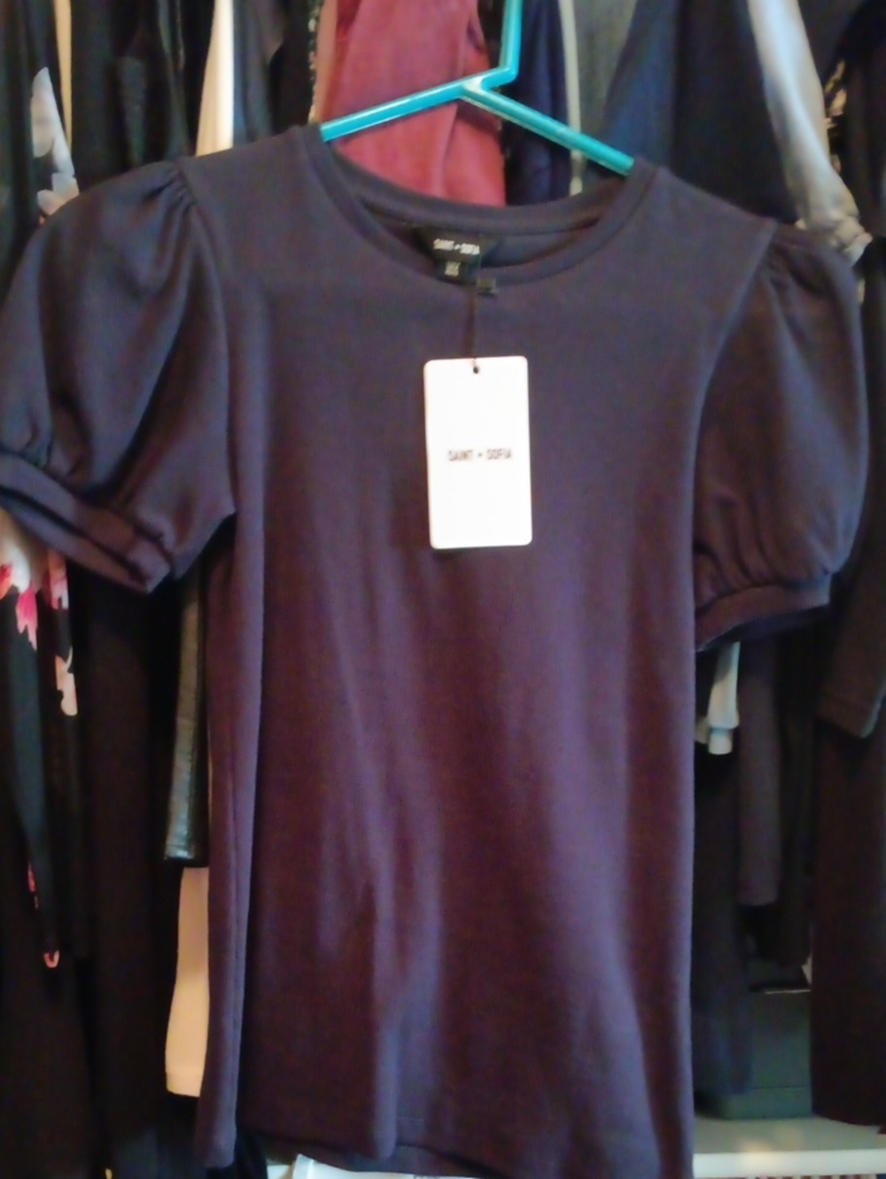 Saint + Sofia Women's Puff Sleeve Knit Top in Deep Navy - Picture 1 of 2